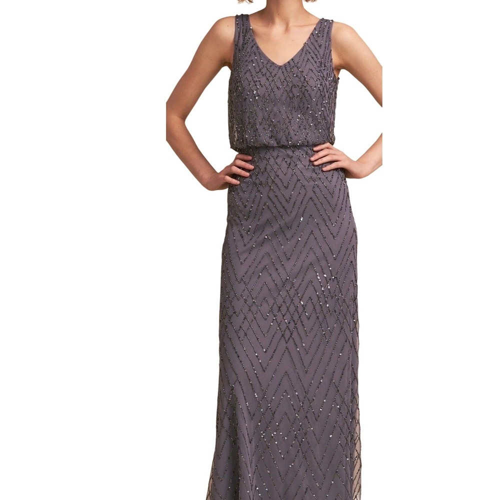 BHLDN Blaise Gown‎ Size 4 Grey NWT Beaded Sequin Formal Dress Wedding Bridesmaid
